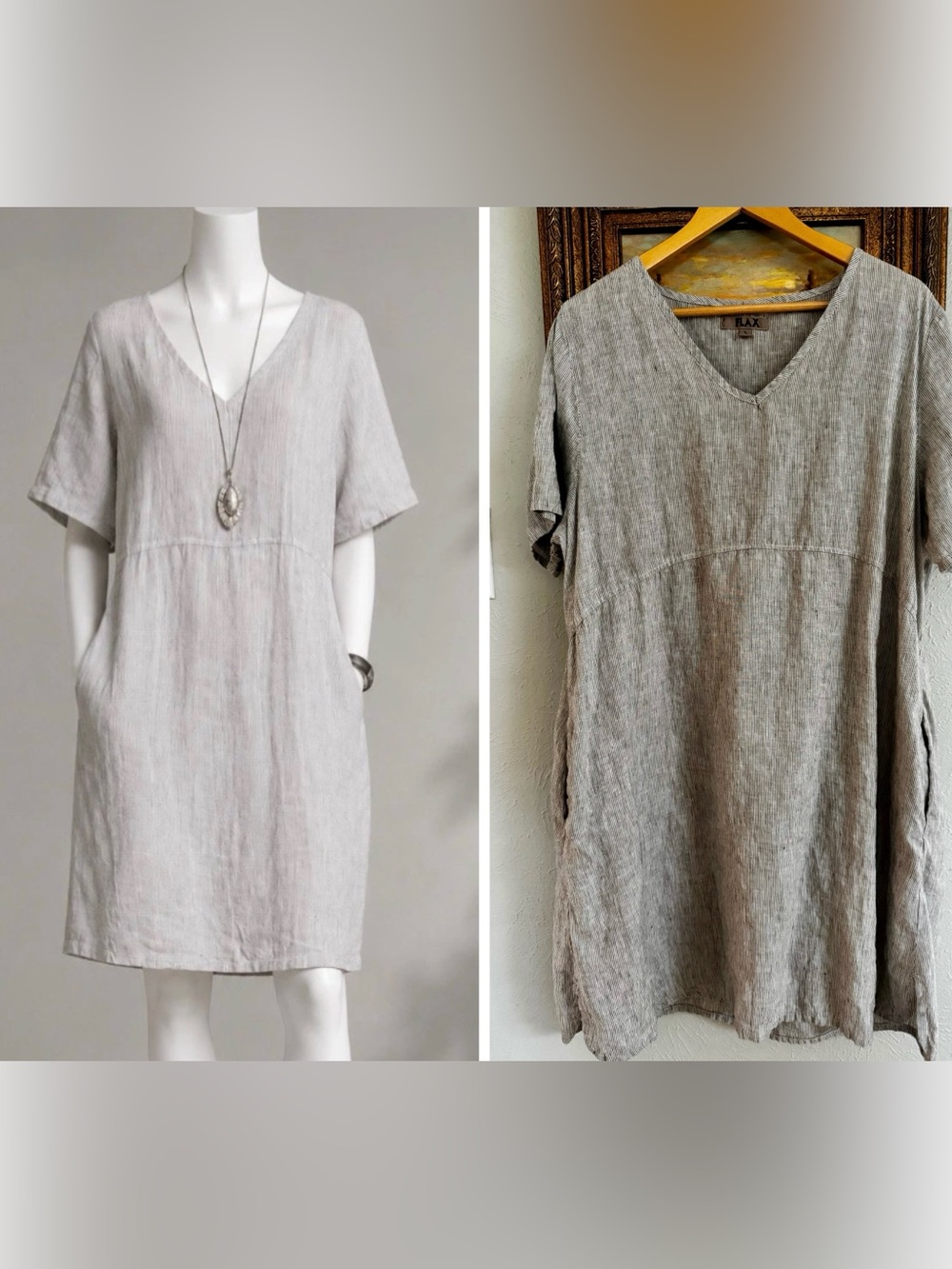 Flax Pinstripe Dress Large